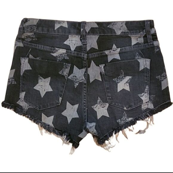 Mossimo High Rise Short Star Grey Cut-Off Printed Distressed Denim - Picture 6 of 13